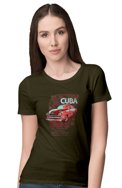 Women`s t-shirt with prints Cuba, Machine. Cuba, retro. 2070702