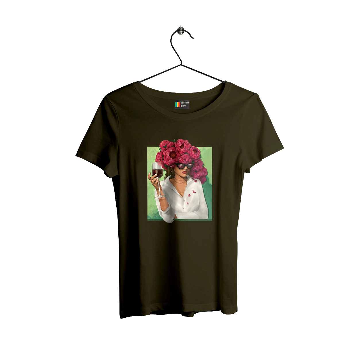 Girl with peonies and a glass