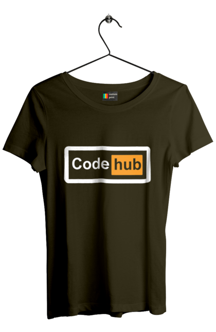 Футболка жіноча з принтом "Код хаб". Айті, айтішник, для айтішника, для програміста, код хаб, подарунок айтішнику, подарунок програмісту, програміст, розробник. 2070702