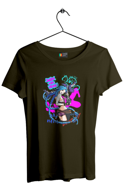 Women`s t-shirt with prints Arcane. Animated series, arcane, fantasy, fortiche, jinx, league of legends, riot games, violet. 2070702