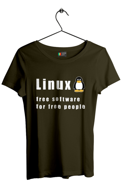 Футболка жіноча з принтом "Linux Вільний Для Вільних". Linux, адміністратор, айті, айтішник, безкоштовна, безкоштовно, білий, вільна, доступність, незалежність, операційна система, ос, пінгвін, програміст, програмне забезпечення, свобода, сервер, сисадмін, система, системний адміністратор, софт, текст. 2070702