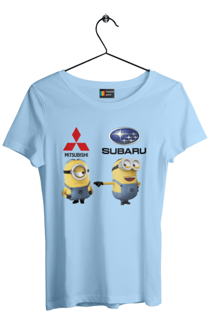 Футболка жіноча з принтом "Minion Субару". Авто, машини, міньйони, мітсубісі, субару. 2070702