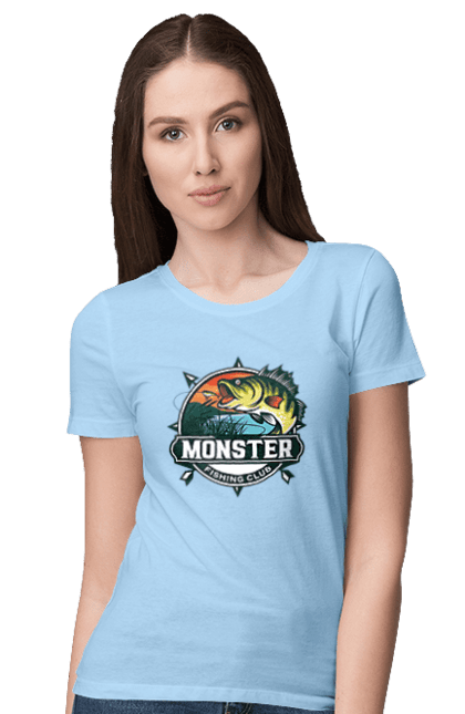 Women`s t-shirt with prints Fishing club. Fisherman, fishing, hobby, vacation. 2070702