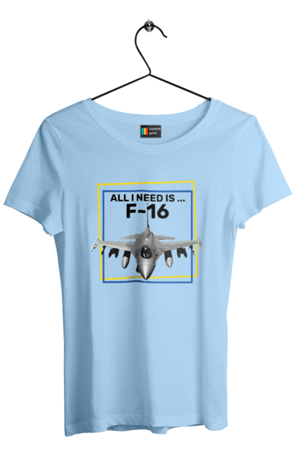 Women`s t-shirt with prints F16. Airplane, f16, himars, weapon, zaluzhny. 2070702