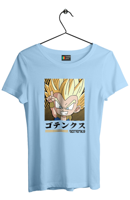 Women's t-shirt with prints Dragon Ball Gotenks. Anime, dragon ball, goku, gotenks, manga, tv series, vegeta. 2070702