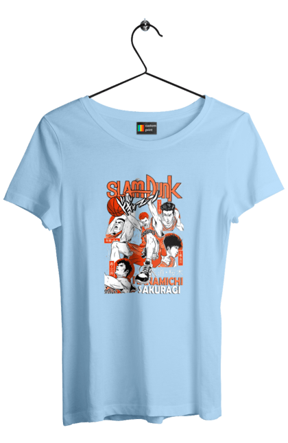 Футболка жіноча з принтом "Слем данк Сакурагі Ханамічі". Hanamichi sakuragi, slam dunk, аніме, баскетбол, манга, сакурагі ханамічі, слем-данк, спокон, спортивне аніме, сьонен. 2070702