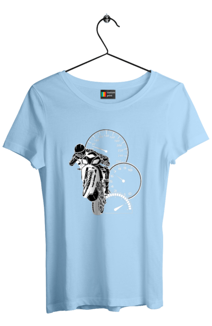 Футболка жіноча з принтом "Мотоцикл І Швидкість Білий". Мото, мотоцикл, швидкість. 2070702