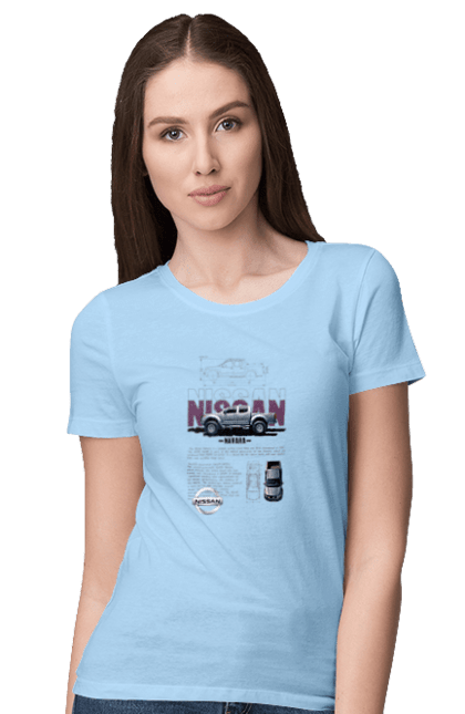 Women's t-shirt with prints Nissan Navara. Automobile, car, navara, nissan, nissan motor, pickup. 2070702