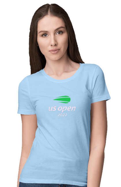 Women`s t-shirt with prints US Open 2022 tennis tournament. American championship, ball, hard, new york, open championship, players, prize fund, racket, tennis, tournament grid. 2070702