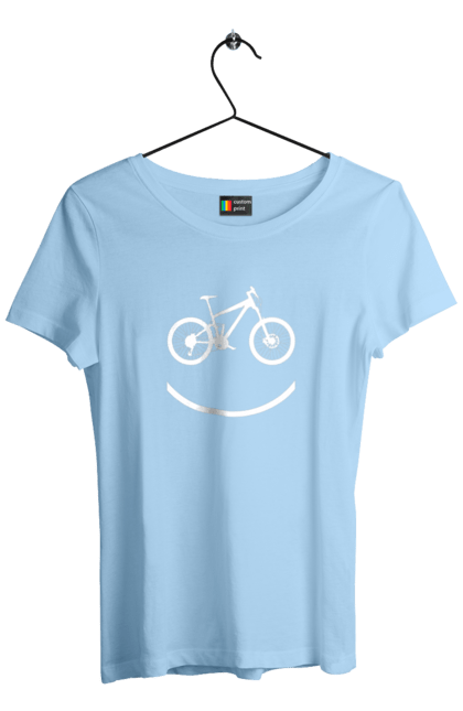 Women`s t-shirt with prints Cycling smile. Bicycle lovers, bike, cross, cycling, pedals, smile, smiley, track, wheel. 2070702