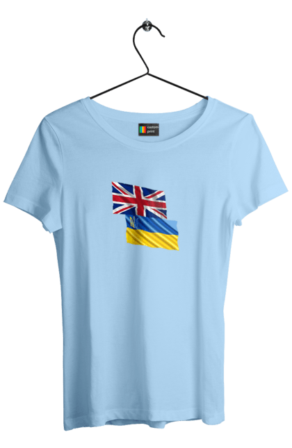 Women`s t-shirt with prints Flag United Kingdom, Flag Ukraine, Support Ukraine. Flag united, flag united kingdom, global peace, great britain, kiev, national colors, national team, peace for ukraine, proud grandpa, support ukraine, ukraine, ukraine flag, ukraine war, united kingdom, war, zelensky. 2070702