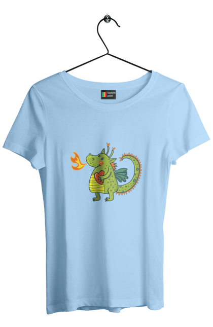 Women's t-shirt with prints Dragon in love. Dragon, fire, green dragon, heart, hearts, love, new year, symbol 2024. 2070702