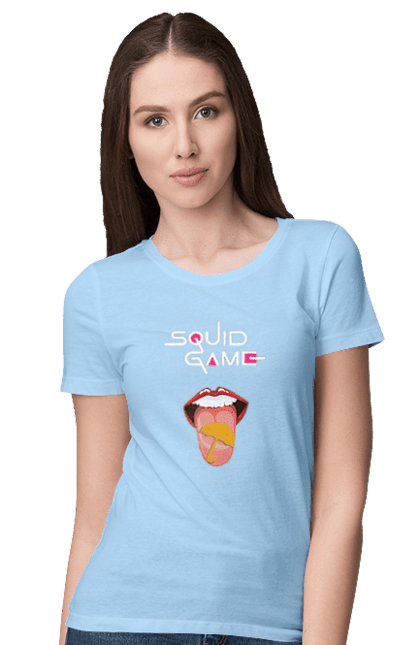 Women`s t-shirt with prints Squid Game. Dalgona, netflix, squid game, sugar honeycombs, tv series. 2070702