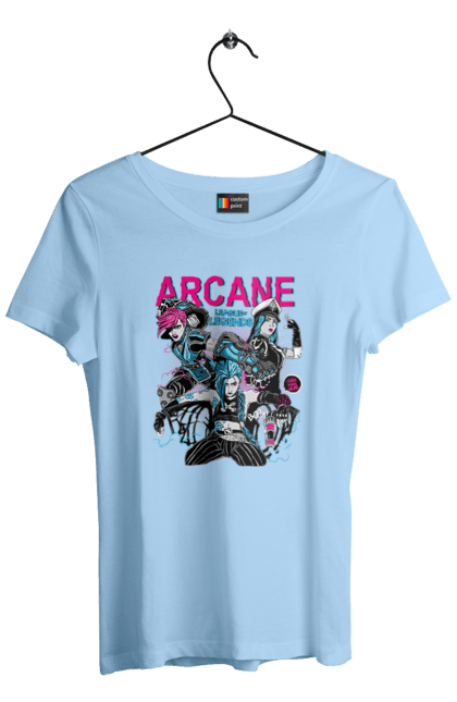 Women`s t-shirt with prints Arcane. Animated series, arcane, fantasy, fortiche, jinx, league of legends, riot games, wai. 2070702