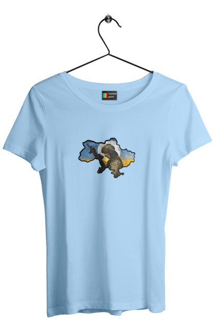 Women`s t-shirt with prints Glory to the ZSU. Clear sky, free nation, freedom, glory to heroes, glory to ukraine, happy people, peace, ukraine, will. 2070702