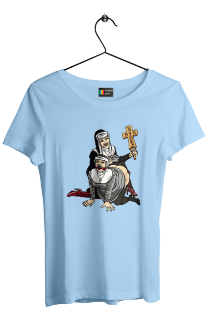 Women`s t-shirt with prints Nuns BDSM. Bdsm, cool, fashionable, nun, nun, nuns bdsm, role-playing games, spanks the ass, youth. 2070702