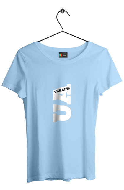 Футболка жіноча з принтом "Україна". Абревіатура, батьківщина, емблема, логотип, напис, текст, україна. 2070702