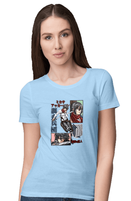 Women's t-shirt with prints Attack on Titan Mikasa Ackerman. Action film, anime, attack on titan, manga, mikasa, mikasa ackerman, post-apocalyptic. 2070702