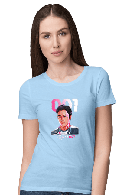 Women`s t-shirt with prints Squid Game Hwang In ho. 001, front man, hwang in-ho, netflix, player 001, squid game, tv series. 2070702
