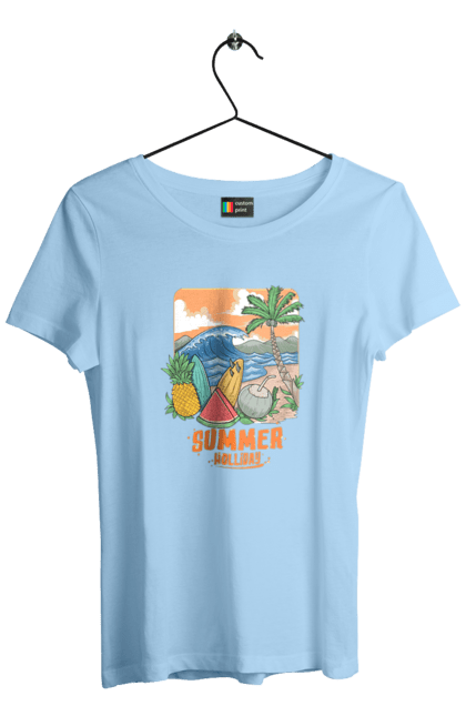 Women`s t-shirt with prints Summer Holidays. Palm, sea, summer, waves. 2070702