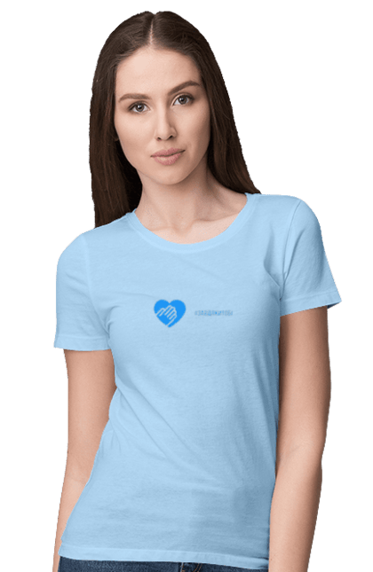 Women`s t-shirt with prints Thanks to you. Defender, flash mob, gesture, gratitude, greeting, heart, palm, ukraine, we appreciate. 2070702