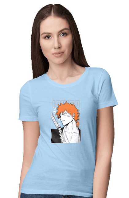 Футболка жіноча з принтом "Бліч Куросакі Ічіґо". Anime, bleach, ichigo kurosaki, manga, аніме, бліч, ічіго, куросакі ічіґо, манга. 2070702