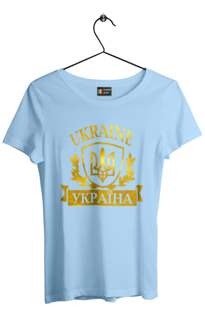 Women`s t-shirt with prints Emblem of Ukraine. Герб, герб україни, доброго вечора, з гербом україни, зсу, патріотична, прапор. 2070702