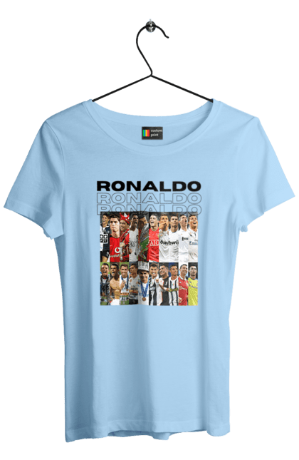 Women's t-shirt with prints Cristiano Ronaldo. Attacker, captain, cristiano ronaldo, football, sport, sportsman. 2070702