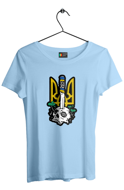 Women`s t-shirt with prints Arms of the Armed Forces of Ukraine. Coat of arms, flag, kill the russian, kill ze rush, patriotic, scull, vsu. 2070702