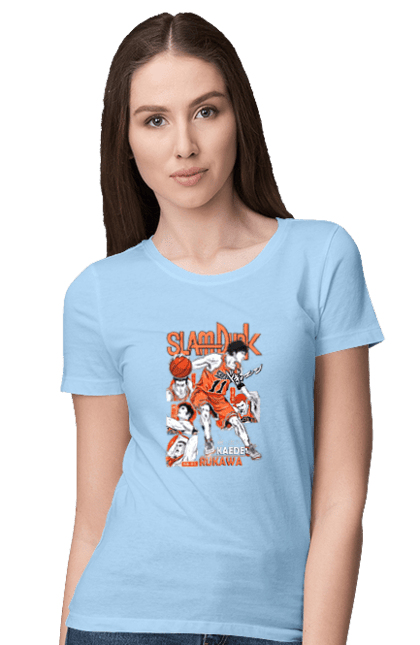 Women's t-shirt with prints Slam Dunk Kaede Rukawa. Anime, basketball, comedy, kaede rukawa, manga, school, shonen, slam dunk, sports anime. 2070702