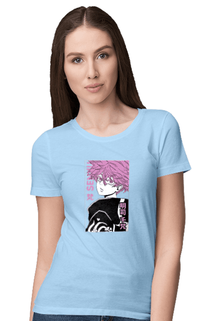 Women's t-shirt with prints Tokyo Avengers Senju Kawaragi. Action movie, anime, fantasy, game, manga, senju kawaragi, thriller, tokyo avengers, tokyo revengers, tv series. 2070702