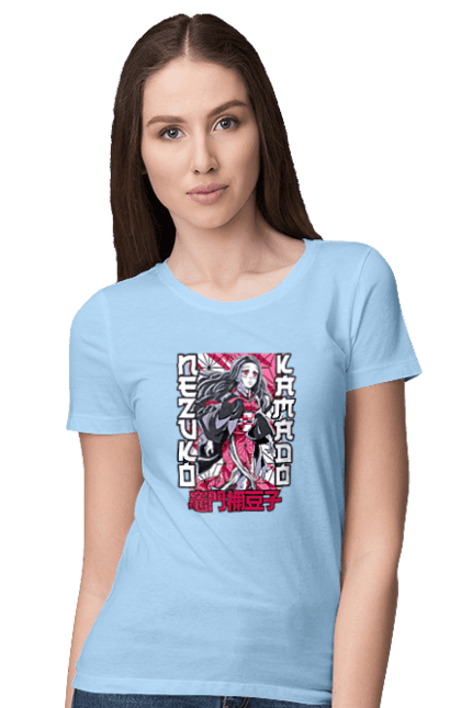 Women's t-shirt with prints Demon Slayer Nezuko. Anime, demon slayer, kimetsu no yaiba, manga, nezuko, serial. 2070702