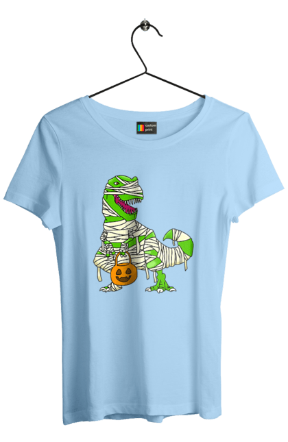 Women's t-shirt with prints Halloween Dinosaur. Costume, dinosaur, halloween, holiday, october, october 31, pumpkin, sweets, trick or treat. 2070702