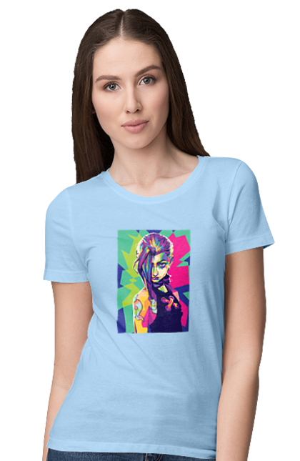 Women's t-shirt with prints Arcane. Animated series, arcane, fantasy, fortiche, jinx, league of legends, riot games, wai. 2070702