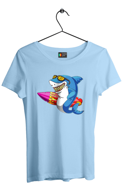 Women`s t-shirt with prints Shark With Glasses Surfing. Glasses, shark, summer, surfing. 2070702