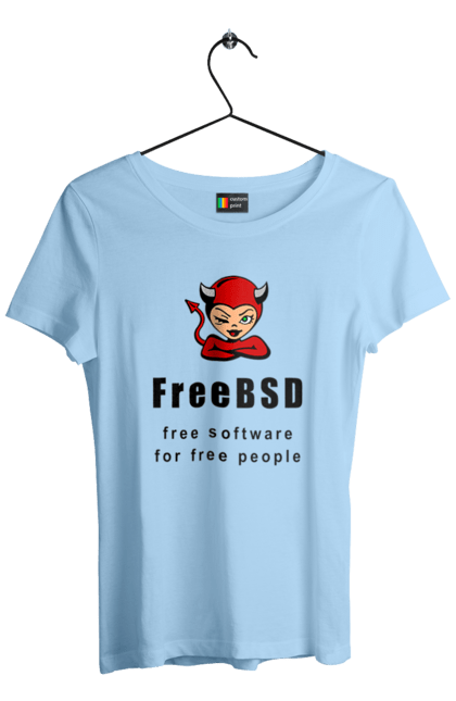 Футболка жіноча з принтом "Freebsd Для Вільних". Bsd, freebsd, unix, адміністратор, айті, айтішник, безкоштовна, безкоштовно, бестія, вільна, демон, демонесса, доступність, незалежність, операційна система, ос, програміст, програмне забезпечення, свобода, сисадмін, система, системний адміністратор, софт, текст, червоний, чорний. 2070702