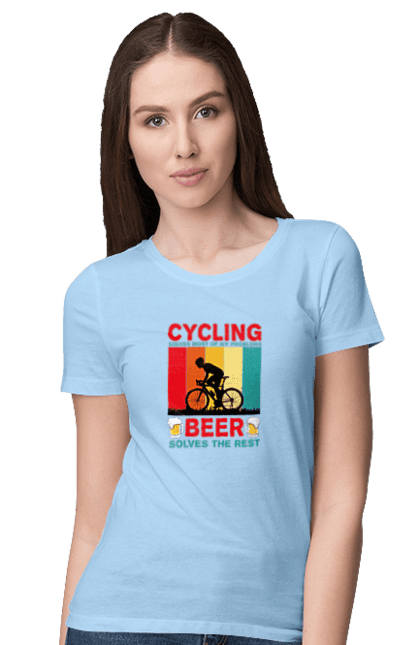Футболка жіноча з принтом "Cycling Beer". Алкоголь, брутальні, велосипед, веселі, для спортсменів, літні, пиво, спорт, чоловічі. 2070702