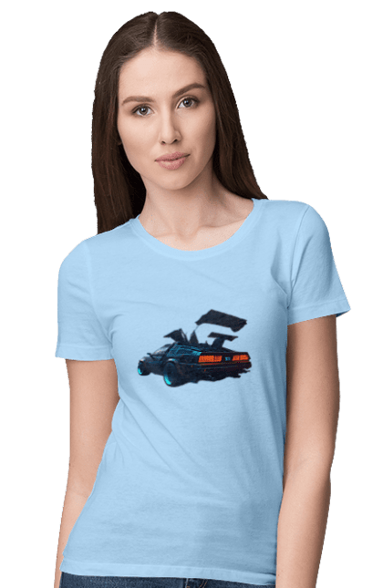 Women`s t-shirt with prints DeLorean from back to the future. Car, delorean, from film. 2070702
