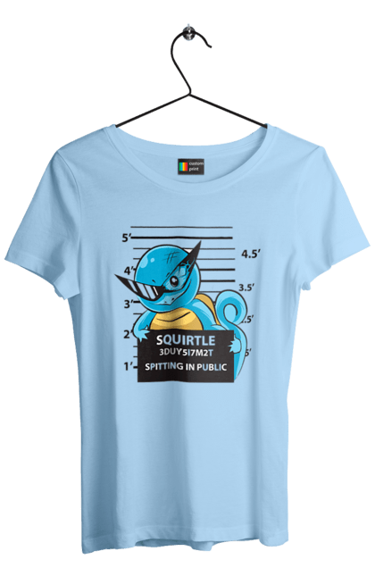 Women's t-shirt with prints Pokemon Squirtle Mugshot. Anime, games, mugshot, nintendo, pokemon, pokemon go, squirtle. 2070702