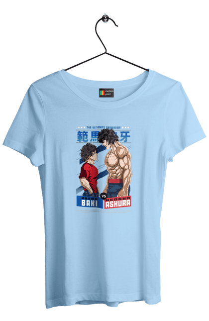 Women's t-shirt with prints Hanma Baki. Anime, baki fighter, hanma baki, manga, martial arts, tv series. 2070702