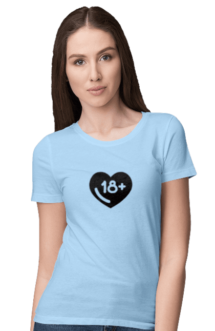 Women`s t-shirt with prints 18+. 18+, black, heart, prohibition, sex. 2070702