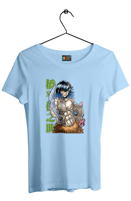 Women's t-shirt with prints Demon Slayer Inosuke. Anime, demon slayer, inosuke, inosuke hashibira, kimetsu no yaiba, manga. 2070702