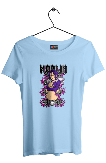 Women's t-shirt with prints Seven Deadly Sins Merlin. Adventures, anime, comedy, fantasy, manga, merlin, seven deadly sins. 2070702