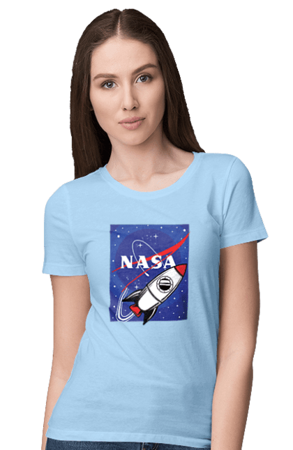 Women's t-shirt with prints NASA. Aeronautics, astronautics, aviation, nasa, research, rocket, science, space, technologies, usa. 2070702