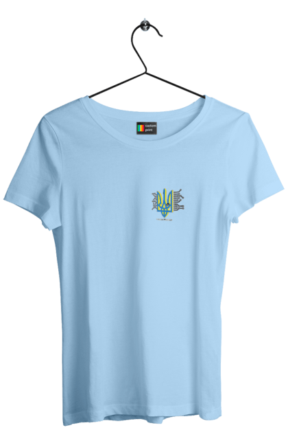Women`s t-shirt with prints Freedom heart processor. Yellow and blue.. Freedom, heart, patriotic, processor, sarabeevart, to buy, ukraine. 2070702