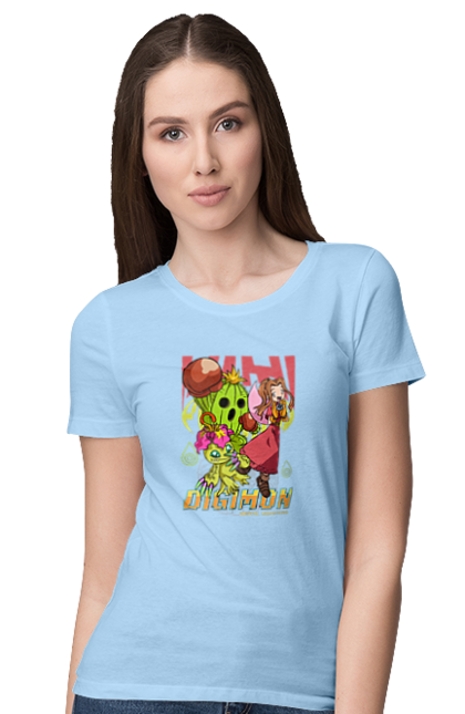 Women`s t-shirt with prints Digimon Mimi Tachikawa. Anime, bandai, digimon, digital monsters, manga, media franchise, mimi tachikawa, virtual pets. 2070702