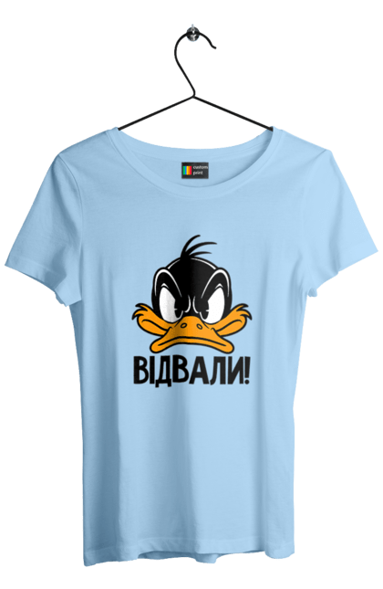 Women`s t-shirt with prints Daffy Duck Fuck Off. Daffy duck, disney, duck, duckling, ducks, funny, platypus, ukrainian, yellow duckling. 2070702