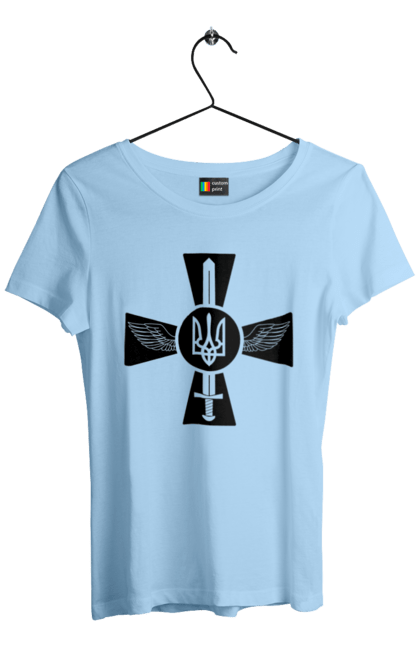 Футболка жіноча з принтом "Україна герб". Герб, крила, меч, україна. 2070702