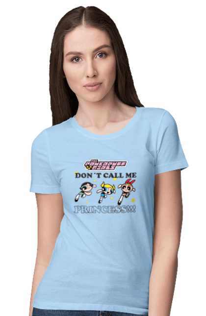 Women's t-shirt with prints Powerpuff Girls. Animated series, blossom, bubbles, buttercup, cartoon network, cool girls, heart, powerpuff girls. 2070702