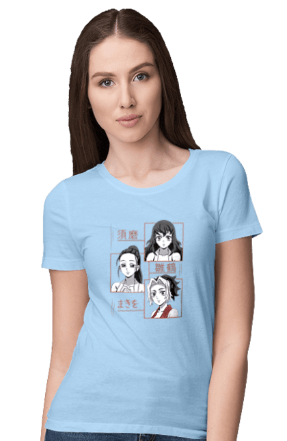 Women's t-shirt with prints Demon Slayer Hinatsuru, Makio and Suma. Demon slayer, hinatsuru, makio, suma, tengen. 2070702